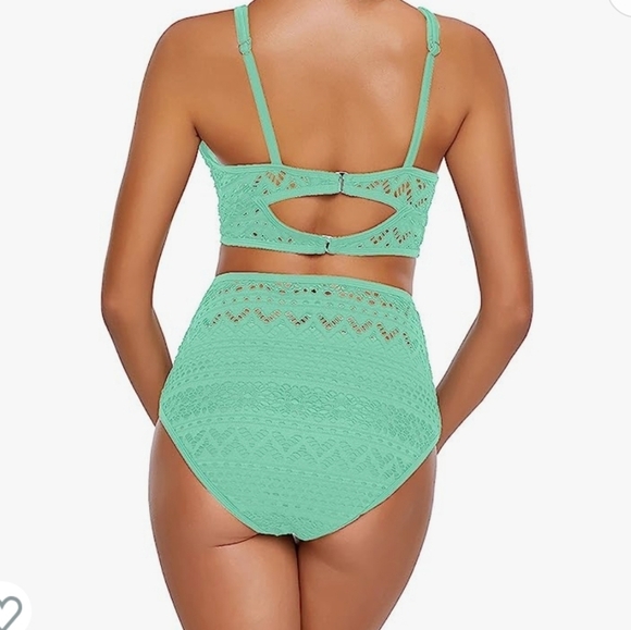 Luvami Crochet Lace High Waist V Neck Bikini Set in Green 109 Size M - Picture 4 of 16